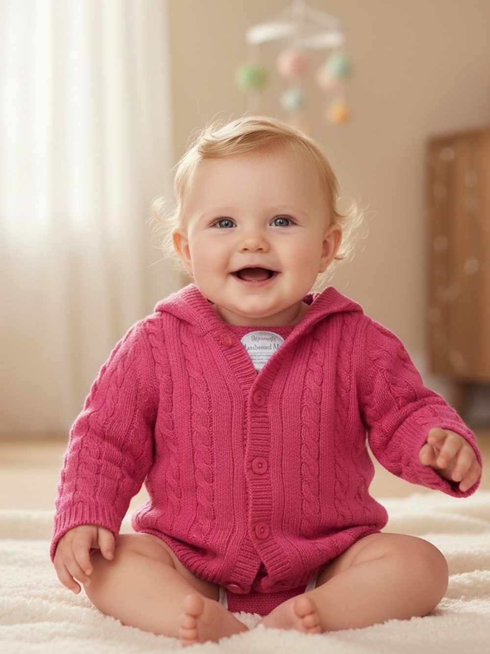 NEW • JoJo Maman Bebe • Girls Cable Hooded Cardigan Pink 3 to 6 Months